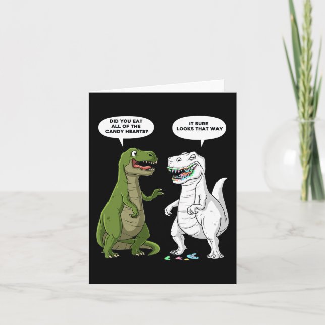 Valentines Day Dinosaur T Rex Fun Hearts Girls Boy Card (Front)