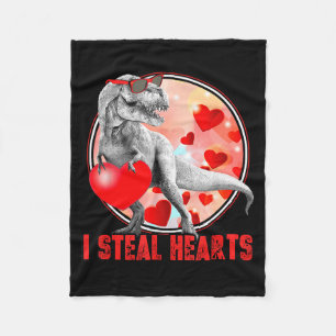 Valentines Day Dinosaur T Rex I Steal Hearts Funny Fleece Blanket