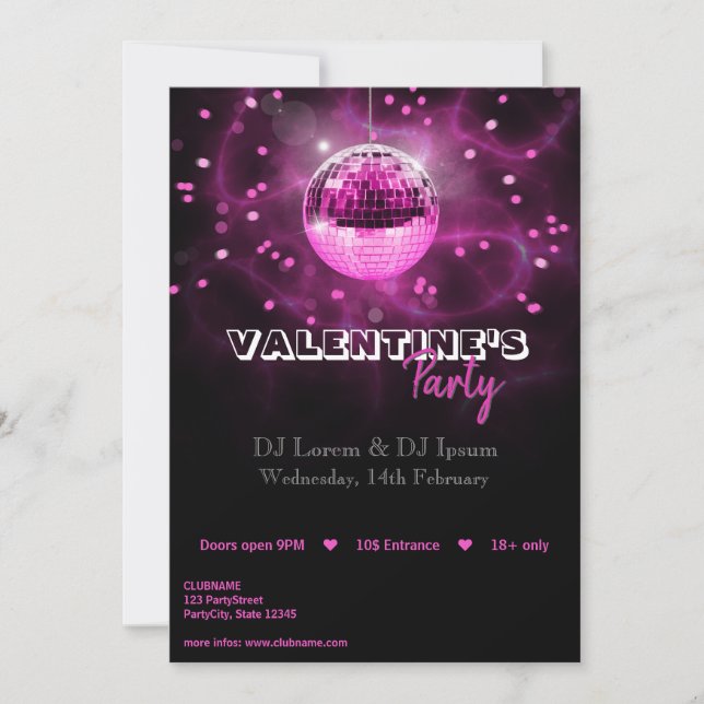 Valentine's Day Disco Ball - Party Invitation (Front)