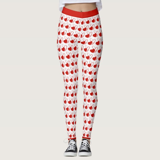 Valentine's Day Distorted Tilted Hearts Leggings (Front)