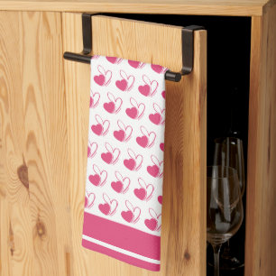 Valentine's Day Distorted Tilted Hearts Tea Towel