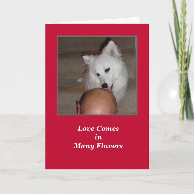 Valentine's Day Dog and Bald Man Greeting Card (Front)