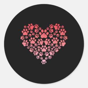 Valentines Day Dog Cat Paws Heart Fur Mum Dad Men  Classic Round Sticker
