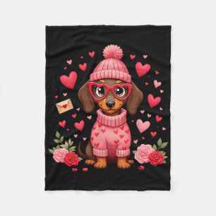 Valentine's Day Dog Mom Valentine Dachshund Dog We Fleece Blanket