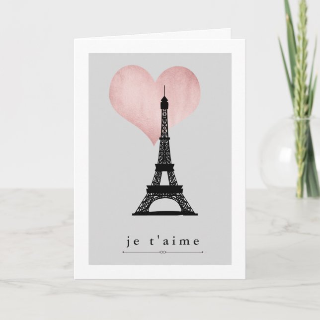 Valentine's Day Eiffel Tower with Rose Gold Heart Holiday Card (Front)