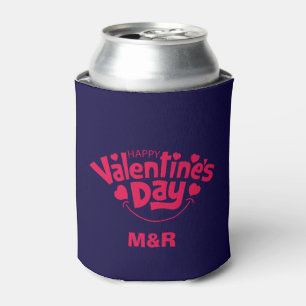 Valentines day elegant blue pink personalised name can cooler