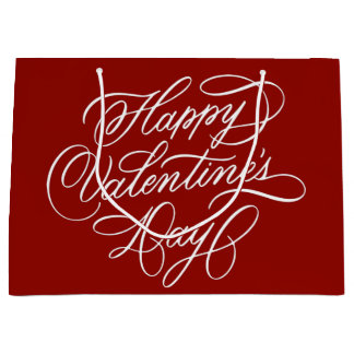 Valentines Day Elegant Calligraphy Deep Red  Large Gift Bag