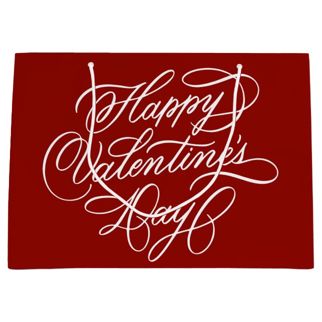 Valentines Day Elegant Calligraphy Deep Red  Large Gift Bag (Front)