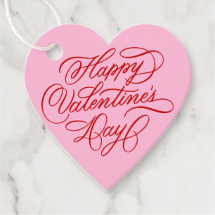 Valentines Day Elegant Calligraphy Pink Heart Favour Tags