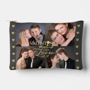 Valentine's Day Elegant Gold Photo Collage Accessory Pouch