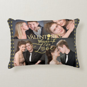 Valentine's Day Elegant Gold Photo Collage Decorative Cushion