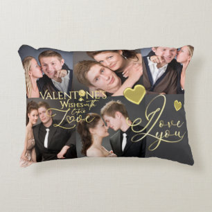Valentine's Day Elegant Gold Photo Collage Decorative Cushion