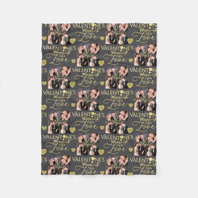 Valentine's Day Elegant Gold Photo Collage  Fleece Blanket (Front)