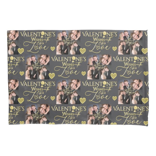 Valentine's Day Elegant Gold Photo Collage  Pillowcase (Front)