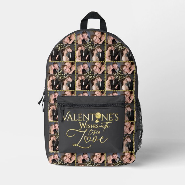 Valentine's Day Elegant Gold Photo Collage  Printed Backpack (Front)