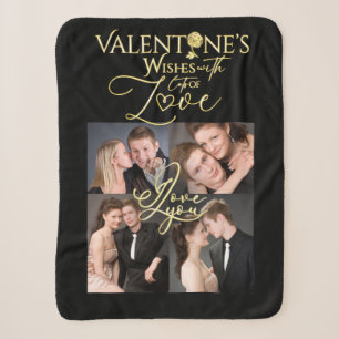 Valentine's Day Elegant Gold Photo Collage Sherpa Blanket