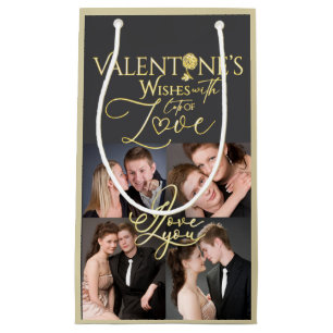 Valentine's Day Elegant Gold Photo Collage Small Gift Bag