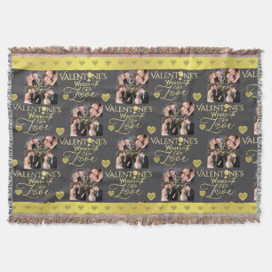Valentine's Day Elegant Gold Photo Collage Throw Blanket