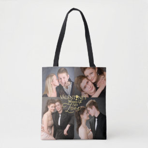 Valentine's Day Elegant Gold Photo Collage Tote Bag