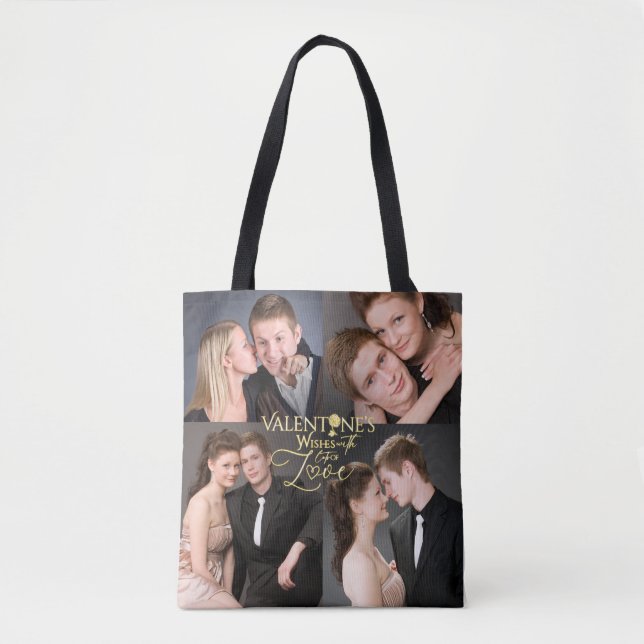 Valentine's Day Elegant Gold Photo Collage  Tote Bag (Front)
