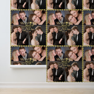 Valentine's Day Elegant Gold Photo Collage Wallpaper