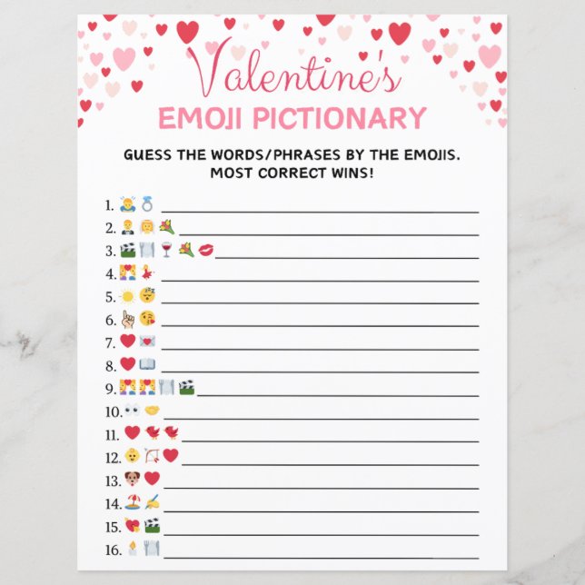 Valentine's Day Emoji Pictionary Game (Front)