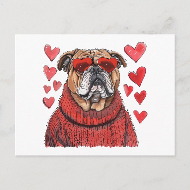 Valentines Day English Bulldog Postcard (Front)