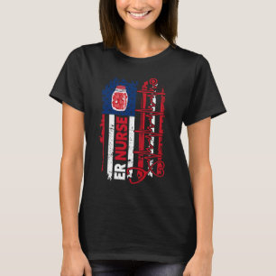 Valentines Day ER Nurse Stethoscope American Flag  T-Shirt