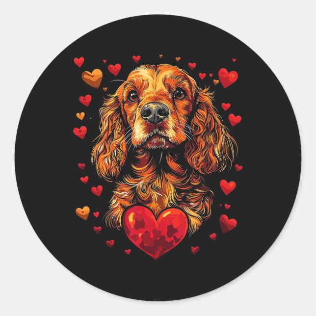 Valentine's Day Er Spaniel Artwork  Classic Round Sticker (Front)