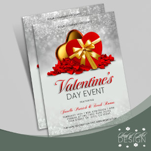 Valentine's Day Event Red Heart Box & Rose Petals Flyer