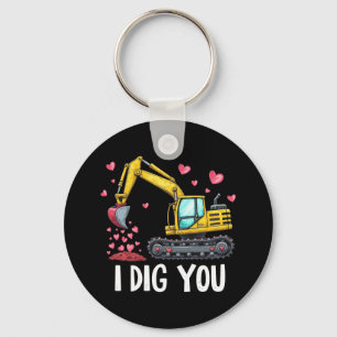 Valentines Day Excavator Dig You Truck Key Ring