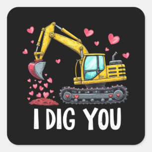 Valentines Day Excavator Dig You Truck Square Sticker
