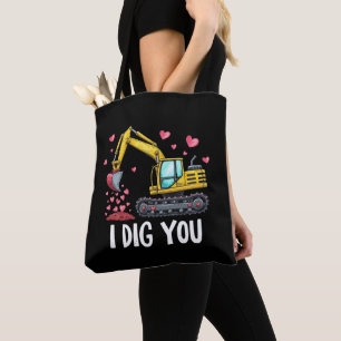 Valentines Day Excavator Dig You Truck Tote Bag