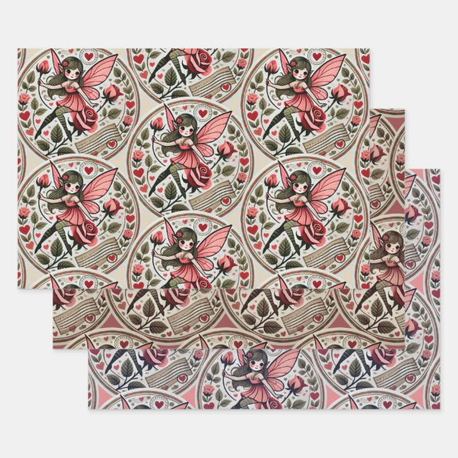 Valentine's day Fairy Valentine                    Wrapping Paper Sheet (Set)
