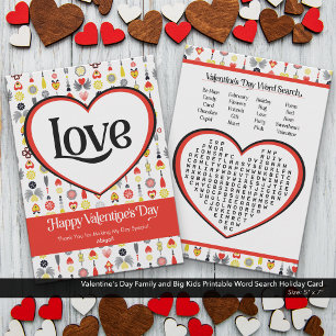 Valentine's Day Family Kids Printable Word Search Holiday Card