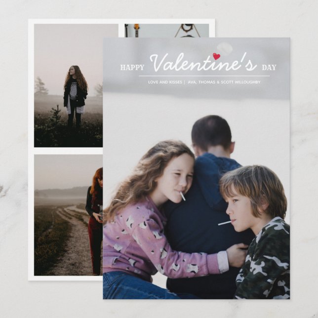 Valentine's Day Family Two Side Photo Collage Holiday Card (Front/Back)