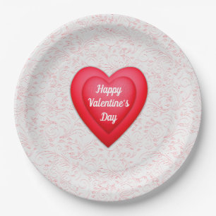 Valentine's Day Fancy Red Hearts Personalised Paper Plate