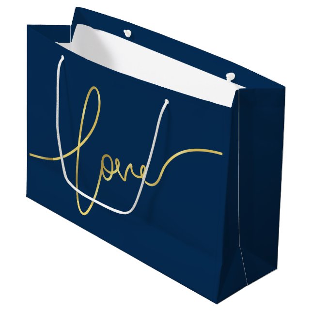 VALENTINE'S DAY FAUX GOLD FOIL LOVE SCRIPT - BLUE LARGE GIFT BAG (Front Angled)