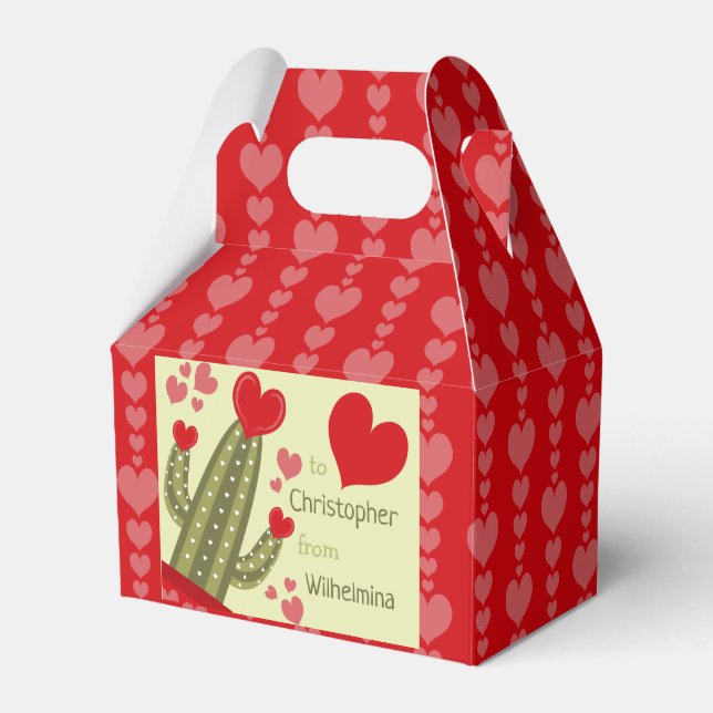 Valentine's Day Favour Box Pink & Red Hearts Cactu (Front Side)