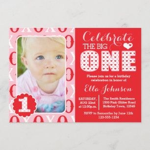 Valentine's Day First Birthday Party Photo Invitation