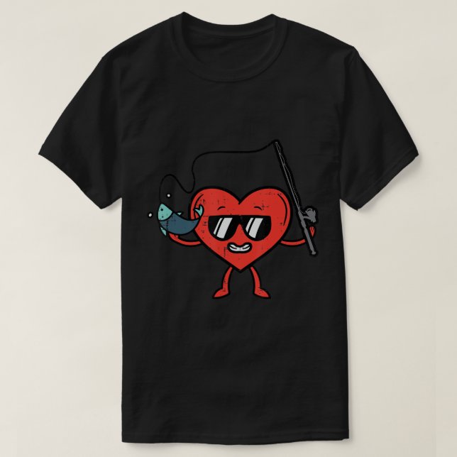 Valentines Day Fishing Heart Funny Fish Dad Men Bo T-Shirt (Design Front)