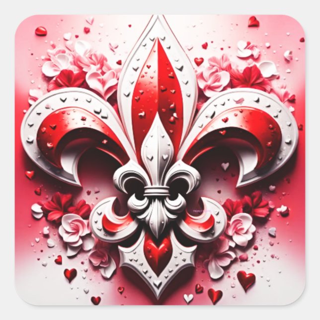 Valentine's Day Fleur De Lis Square Sticker (Front)