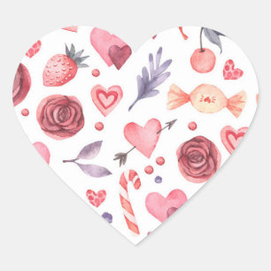 Valentines Day Floral And Candy Heart Sticker