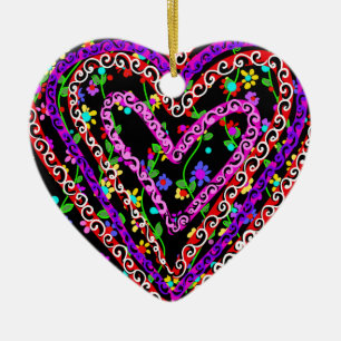 Valentine's Day Floral Art Ceramic Ornament