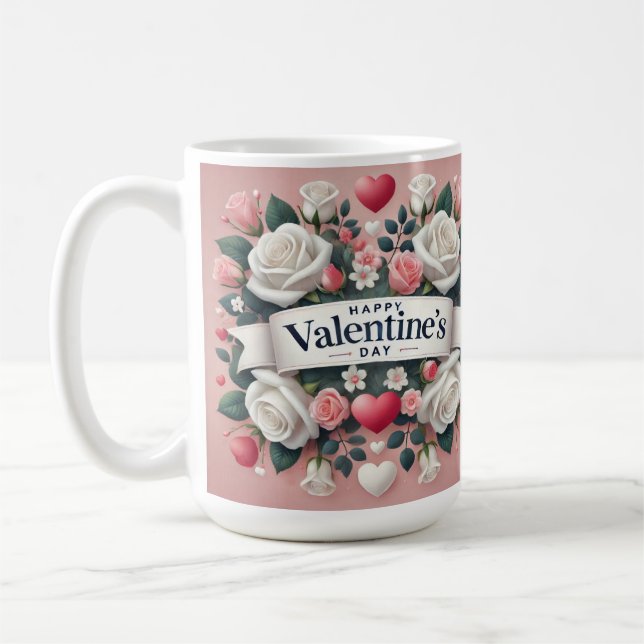 Valentine's Day Floral Heart Design   Coffee Mug (Left)