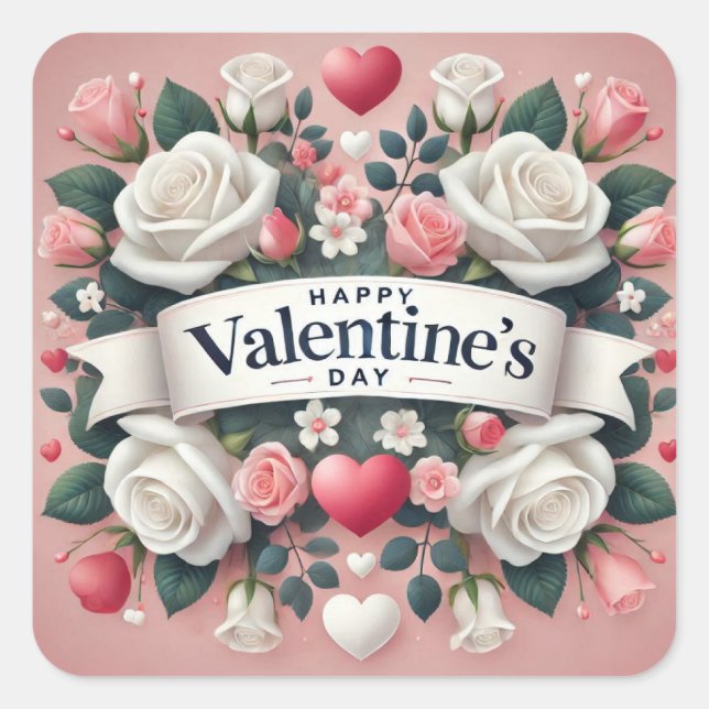 Valentine's Day Floral Heart Design   Square Sticker (Front)