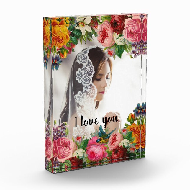 Valentine's Day Floral I Love You Photo Wedding Block (Left)