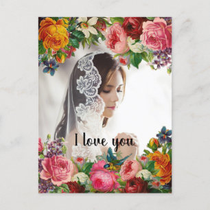 Valentine's Day Floral I Love You Photo Wedding Holiday Postcard