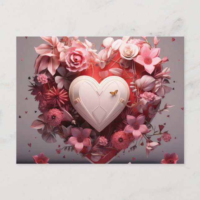 Valentine's day flower heart gift postcard for him (Front)