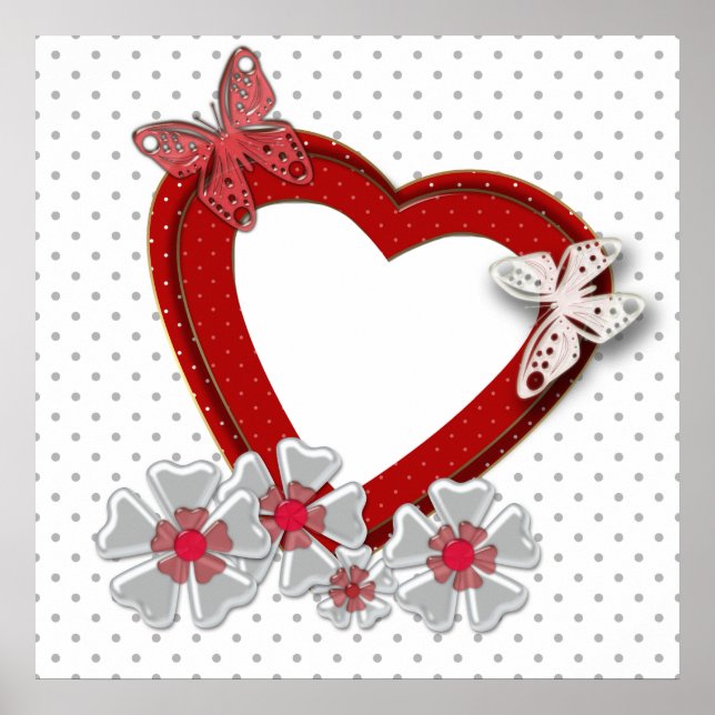 Valentines Day flowers floral red heart butterfly Poster (Front)